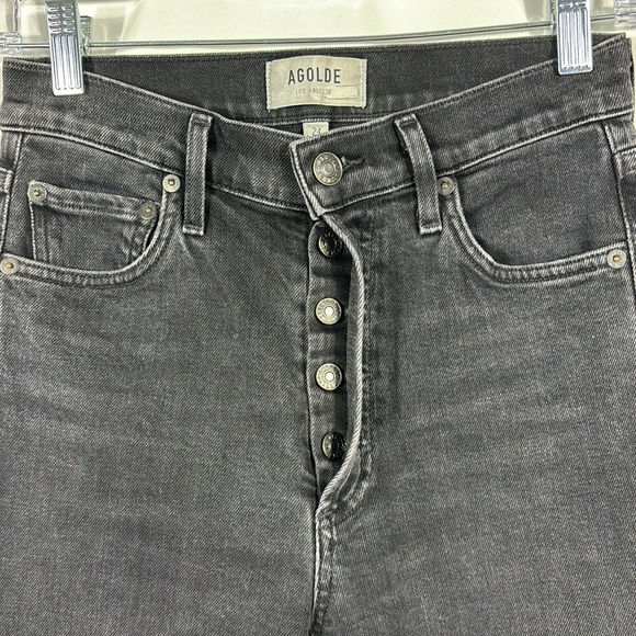 Agolde Nico High-Rise Skinny Jeans Button Fly Virtue Black | Size 24 - Picture 5 of 8